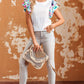 YNIQUE Voluminous Printed Puff Sleeve Textured Top