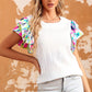 YNIQUE Voluminous Printed Puff Sleeve Textured Top