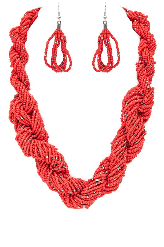 LA JEWELRY Twisted Seed Beads Statement Necklace Set