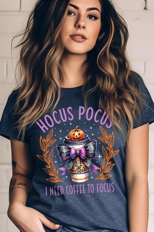 Color-Bear Women's "Hocus Pocus I Need Coffee To Focus" Halloween Graphic Tee