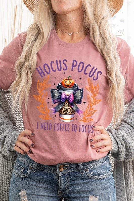 Color-Bear Women's "Hocus Pocus I Need Coffee To Focus" Halloween Graphic Tee