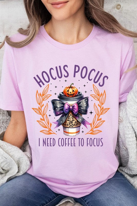 Color-Bear Women's "Hocus Pocus I Need Coffee To Focus" Halloween Graphic Tee