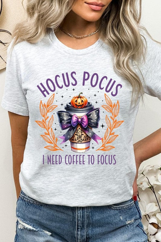 Color-Bear Women's "Hocus Pocus I Need Coffee To Focus" Halloween Graphic Tee