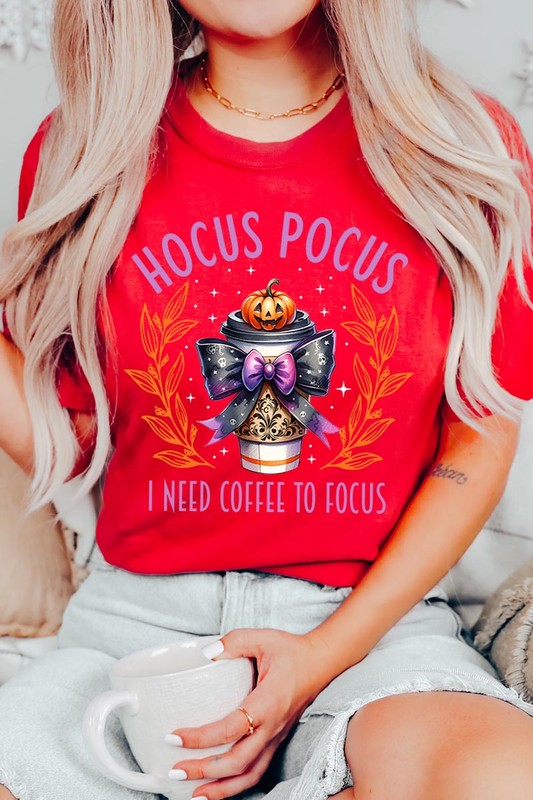 Color-Bear Women's "Hocus Pocus I Need Coffee To Focus" Halloween Graphic Tee