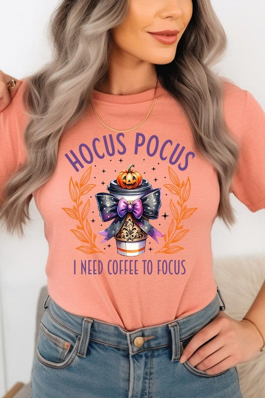 Color-Bear Women's "Hocus Pocus I Need Coffee To Focus" Halloween Graphic Tee