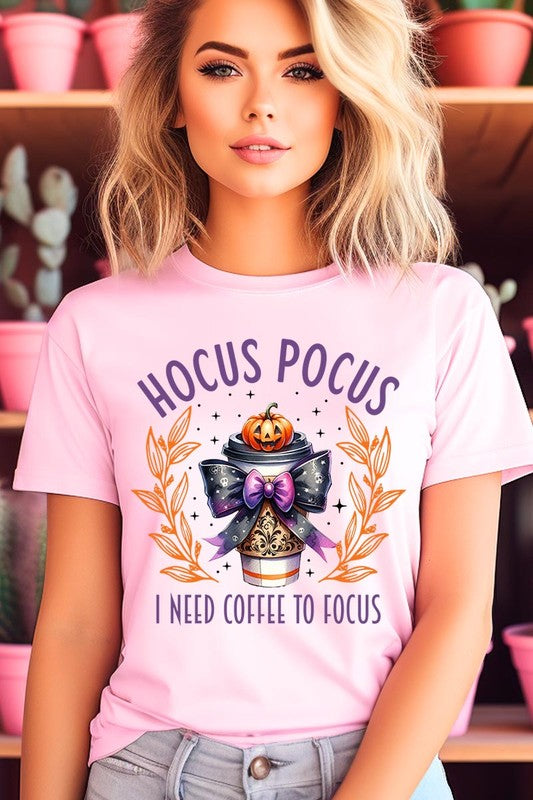 Color-Bear Women's "Hocus Pocus I Need Coffee To Focus" Halloween Graphic Tee