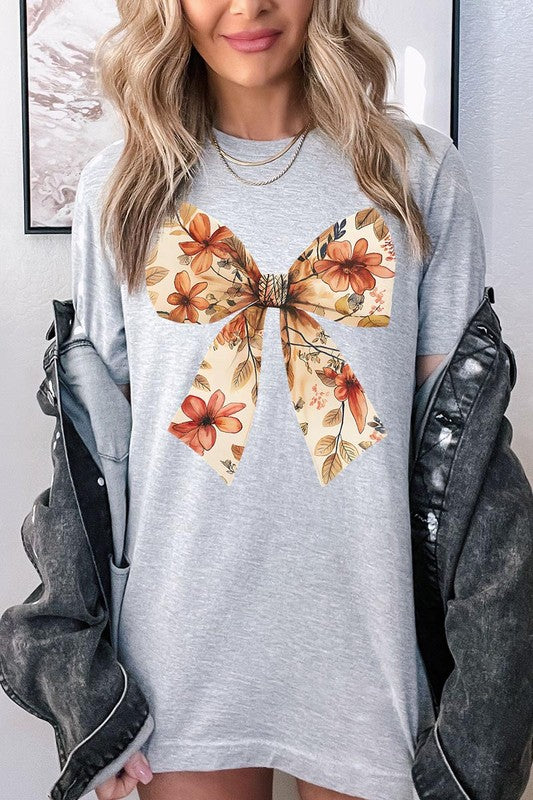 Color-Bear Women's Autumn Bow Graphic Tee with Short Sleeves