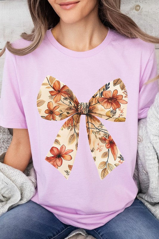 Color-Bear Women's Autumn Bow Graphic Tee with Short Sleeves