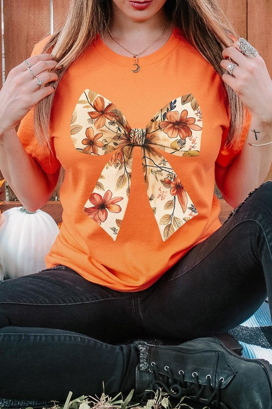 Color-Bear Women's Autumn Bow Graphic Tee with Short Sleeves