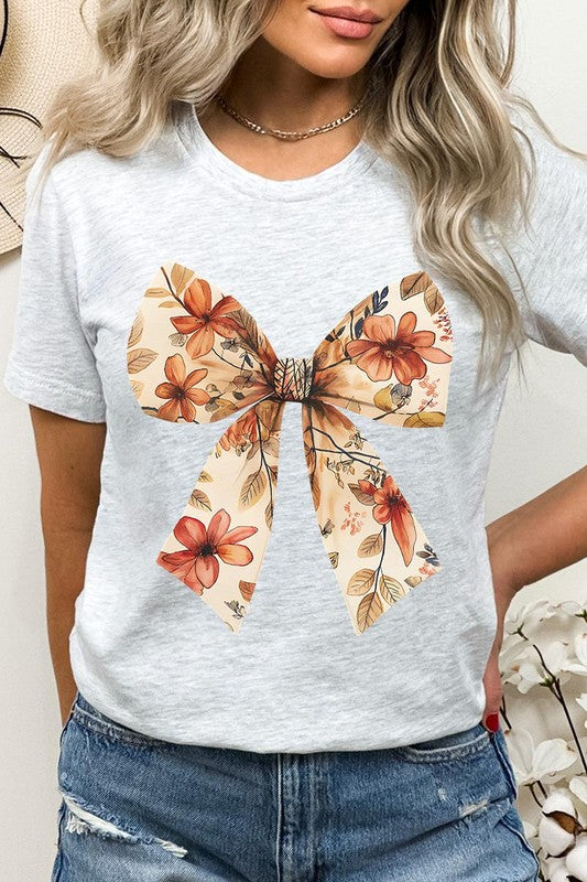 Color-Bear Women's Autumn Bow Graphic Tee with Short Sleeves