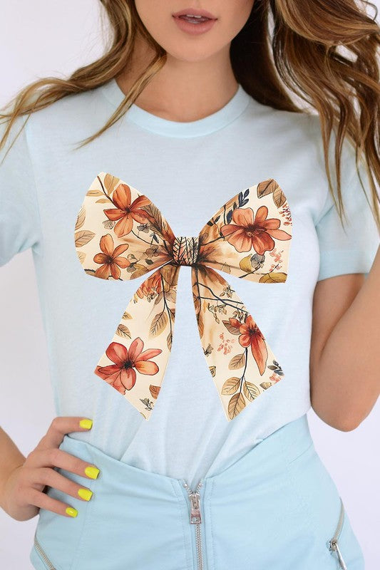 Color-Bear Women's Autumn Bow Graphic Tee with Short Sleeves