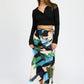 EMORY PARK Flirty Printed Side Ruched Midi Skirt
