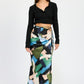 EMORY PARK Flirty Printed Side Ruched Midi Skirt