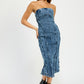 EMORY PARK Strapless Frayed Seam Denim Party Dress