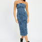 EMORY PARK Strapless Frayed Seam Denim Party Dress