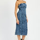 EMORY PARK Strapless Frayed Seam Denim Party Dress