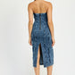 EMORY PARK Strapless Frayed Seam Denim Party Dress