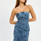 EMORY PARK Strapless Frayed Seam Denim Party Dress