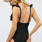 DAVI & DANI Solid Ruffle Sleeve One Piece Swimsuit