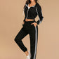 PERFEE 2 Pieces Drawstring Hooded Top and Pants Set with Side Stripes