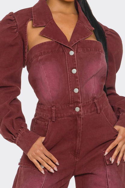 Athina Stylish Women's Burgundy Vintage Inspired Utility Cargo Jumpsuit