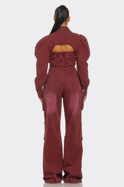 Athina Stylish Women's Burgundy Vintage Inspired Utility Cargo Jumpsuit