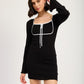 LETTUCE HEM MINI DRESS WITH FRONT TIE