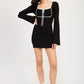 LETTUCE HEM MINI DRESS WITH FRONT TIE