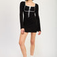 LETTUCE HEM MINI DRESS WITH FRONT TIE
