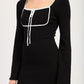LETTUCE HEM MINI DRESS WITH FRONT TIE