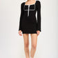 LETTUCE HEM MINI DRESS WITH FRONT TIE