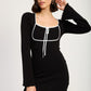 LETTUCE HEM MINI DRESS WITH FRONT TIE