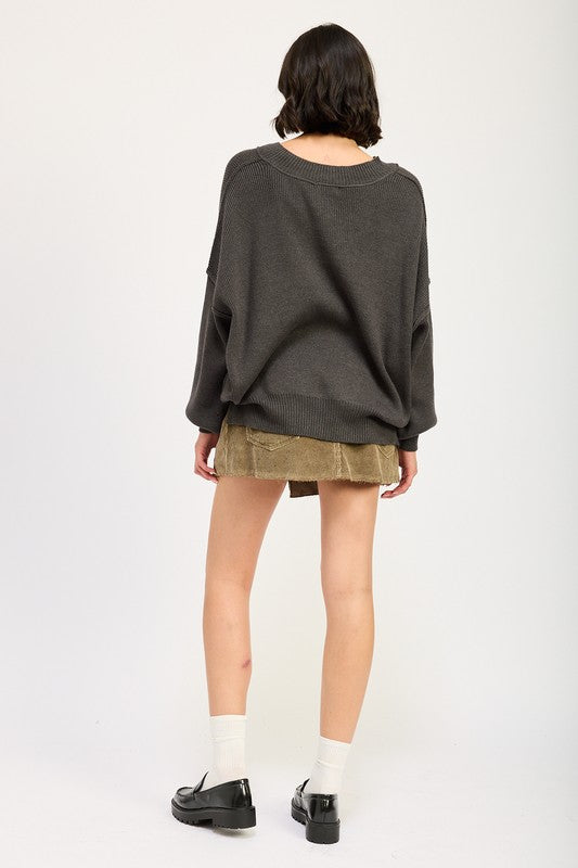 Emory Park Women's Oversized V-Neck Knit Sweater