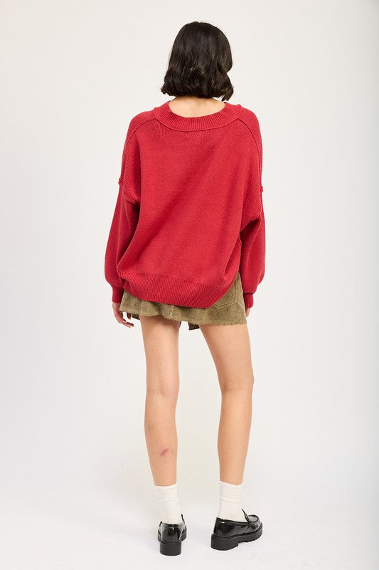 Emory Park Women's Oversized V-Neck Knit Sweater