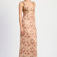 EMORY PARK Brown Floral Lace Contrast Maxi Dress
