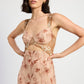 EMORY PARK Brown Floral Lace Contrast Maxi Dress