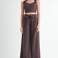 BUTTON UP CROPPED TOP WITH SHOULDER TIES