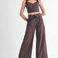BUTTON UP CROPPED TOP WITH SHOULDER TIES