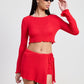 LONG SLEEVE BOAT NECK CROPPED TOP