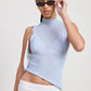 SLEEVELESS ASYMMETRICAL HIGH NECK TOP