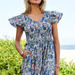 DAVI & DANI Vintage Garden Floral Flutter Smocking Midi Dress