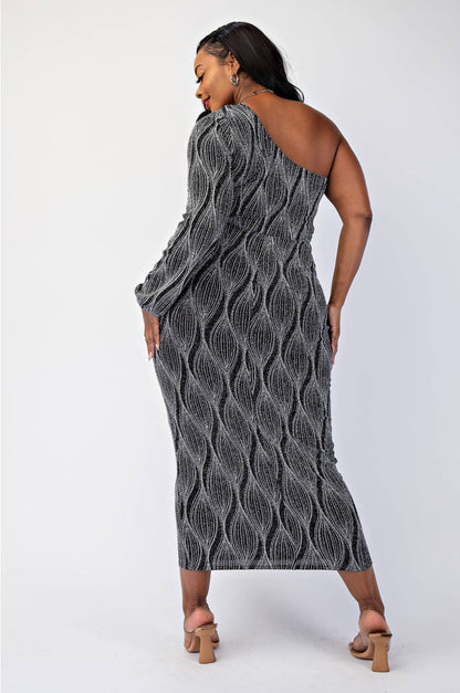 SABRINA Women's Plus-size Glitter Knit One-Shoulder Dress with Cutout