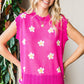FIRST LOVE Fuchsia Full Size Flower Pattern Round Neck Sweater Vest