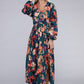 NUVI APPAREL Floral Satin Pleated Maxi Dress