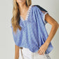 DAVI & DANI Printed Lace V-Neck Short Sleeve Loose Top