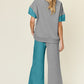 DOUBLE TAKE Full Size Texture Contrast T-Shirt and Wide Leg Pants Set
