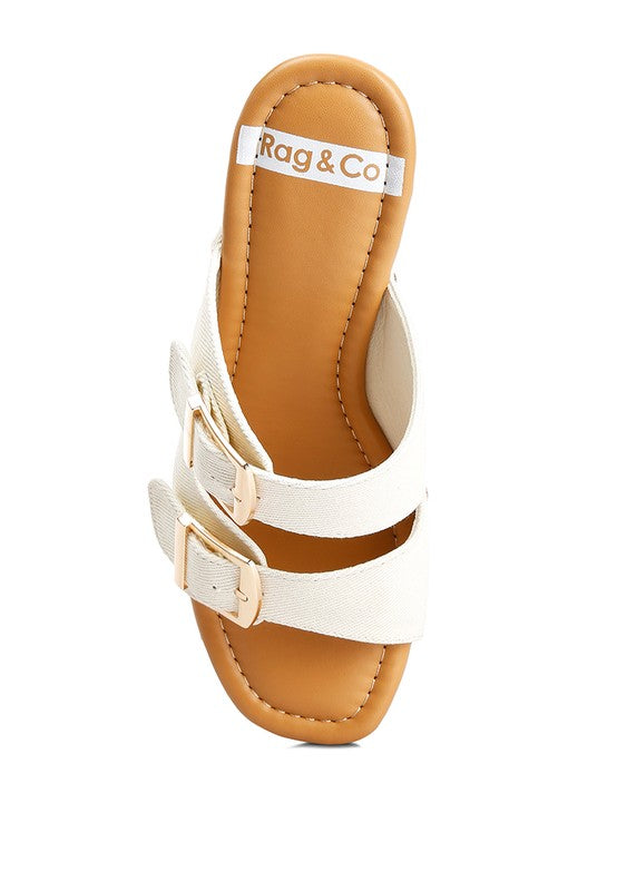 RAG & Co. Sarai Buckle Straps High Block Heel Mules