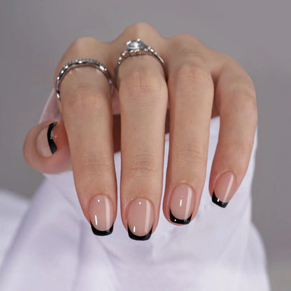 Classic Black French Square Nails - Press On Nails | Long Lasting & Reusable