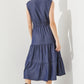 PLUS SLEEVELESS BUTTON DOWN COLLARED DENIM DRESS