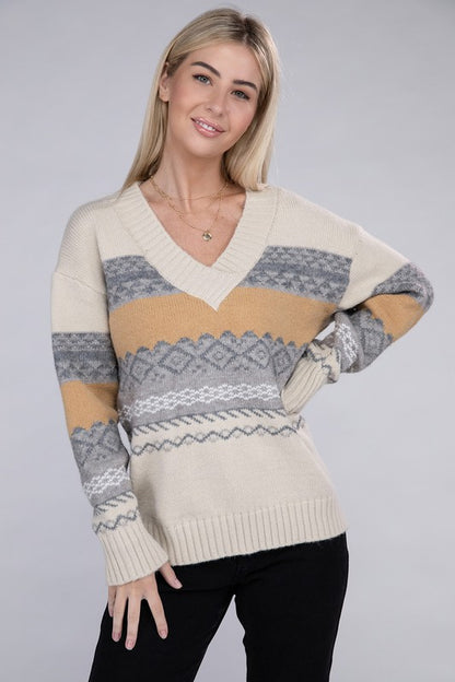 NUVI APPAREL Multicolor Stripe V Neck Sweater